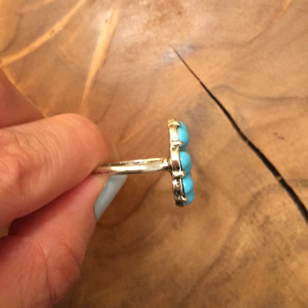 Turquoise + Silver Boho Flower Statement Ring - Picture 5 of 7